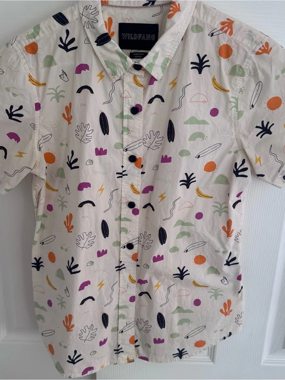 Wildfang Cream Short-Sleeve Button-Up Shirt with Multicolor Print - Picture 4 of 7
